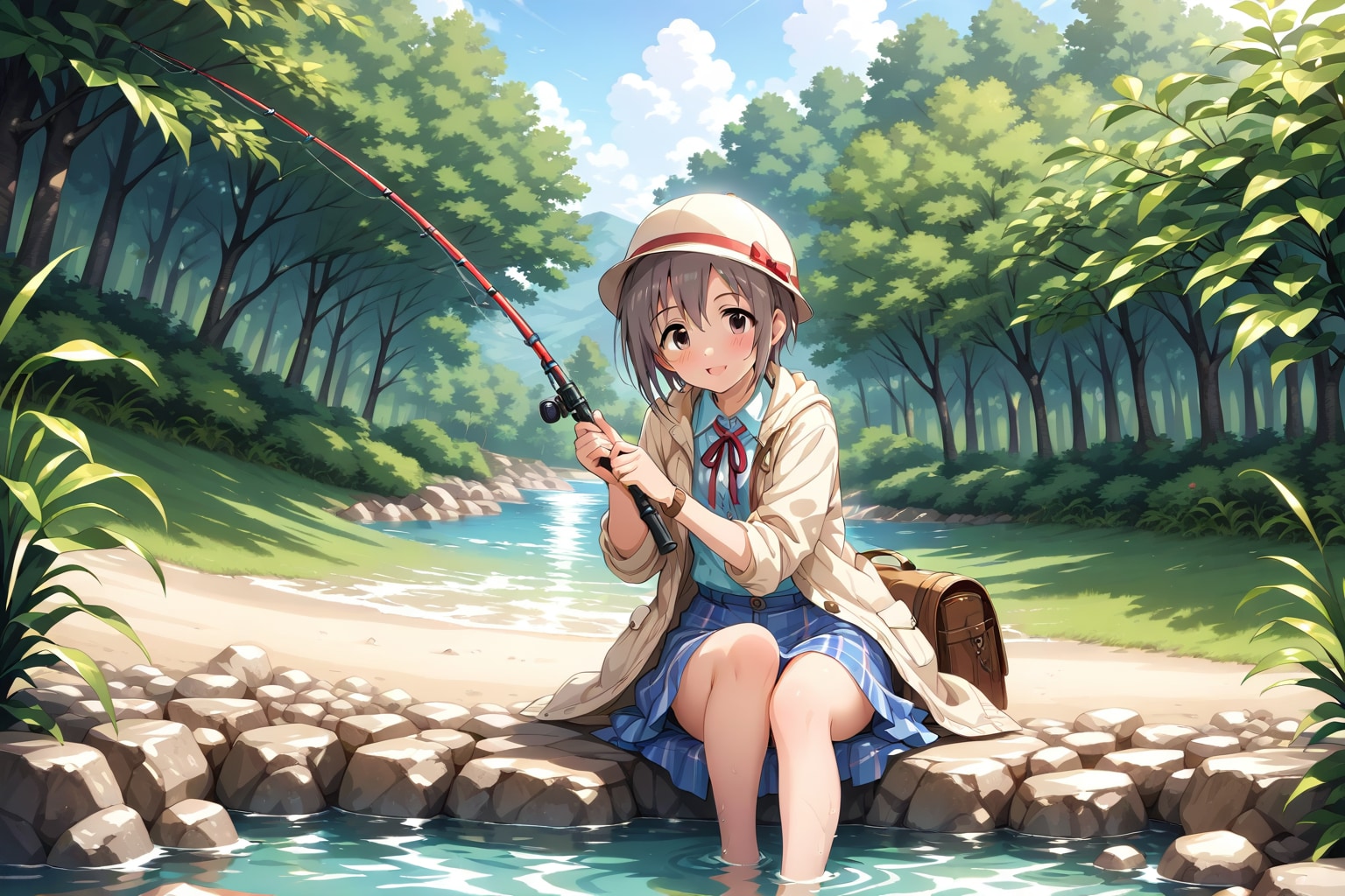 川で釣りをする乙倉悠貴