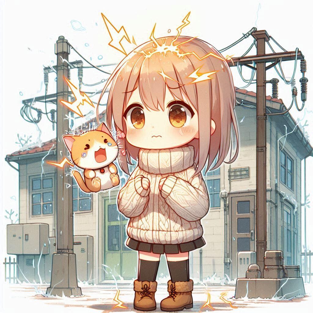 静電気体質の女の子、猫を抱く