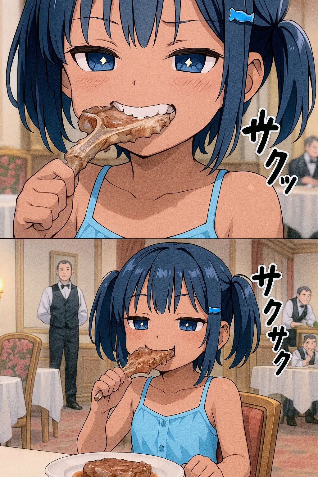 Tボーンステーキを骨ごと食べるこなつちゃん