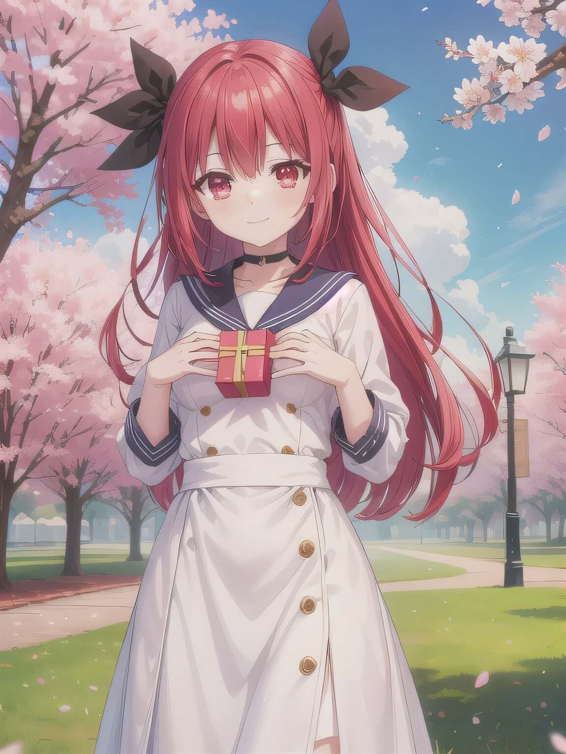 赤髪ロングでセーラー服の少女 | の人気AIイラスト・グラビア