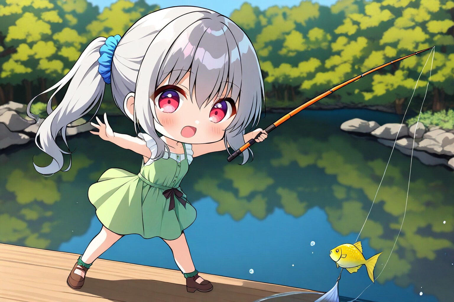 魚釣りが楽しい雛菊ちゃん | の人気AIイラスト・グラビア