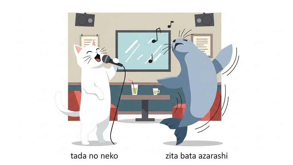 ただのねこ、じたばたアザラシくんと歌う