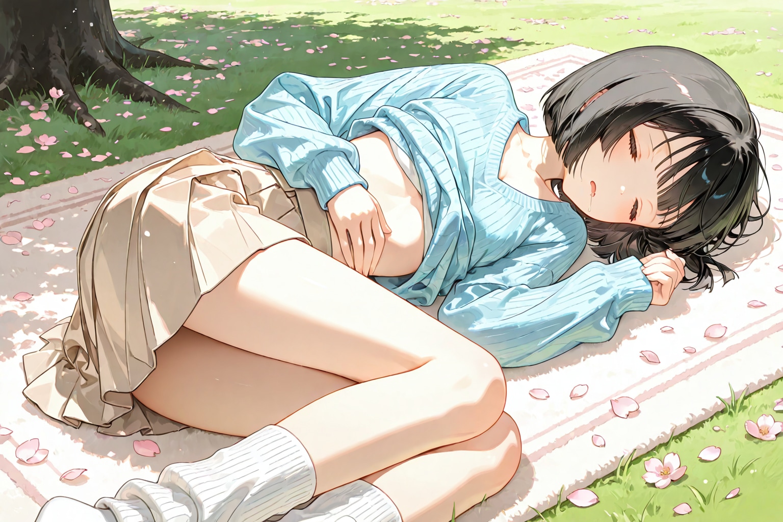 お花見『彼氏さん……そこは……らめぇ……』モトコ（後輩ちゃん） | の人気AIイラスト・グラビア