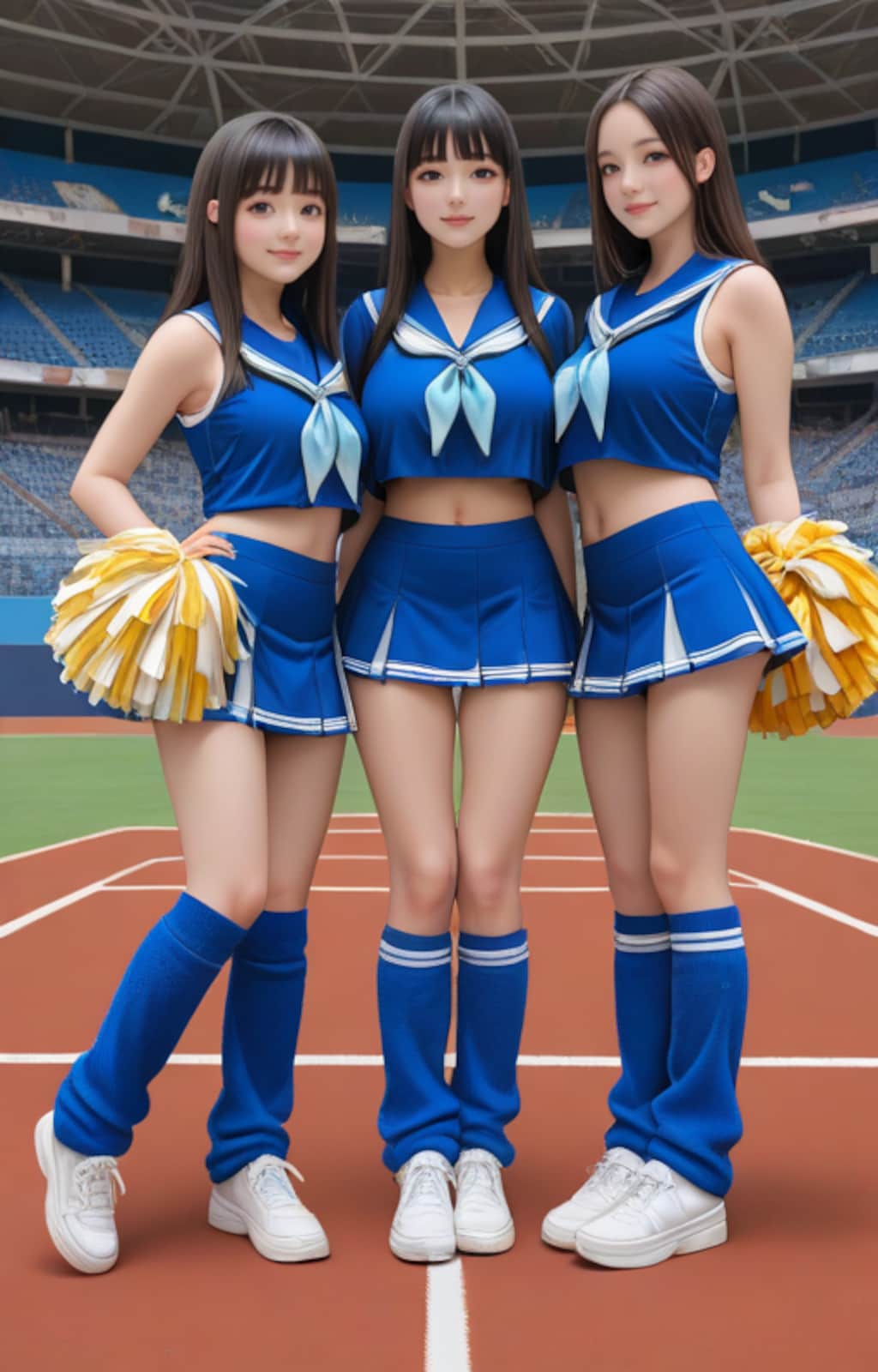 青いチアコスするサキちゃん