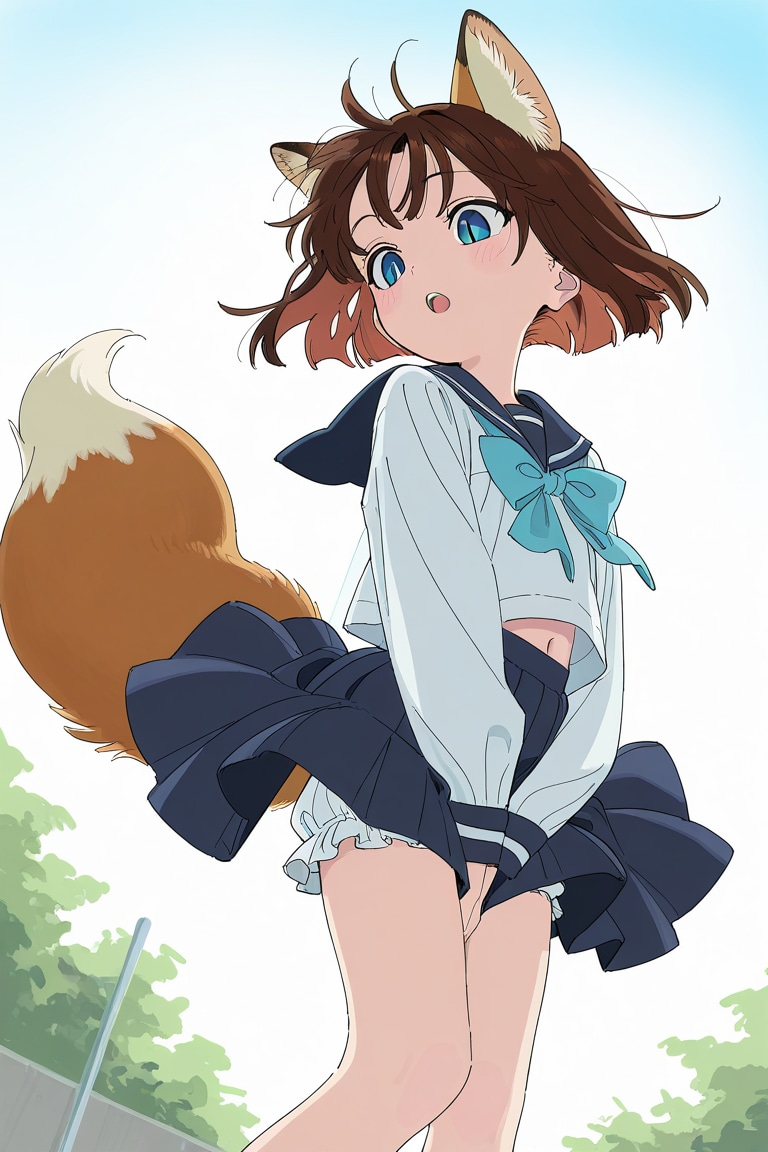 見せパンでも恥ずかしい狐娘さん