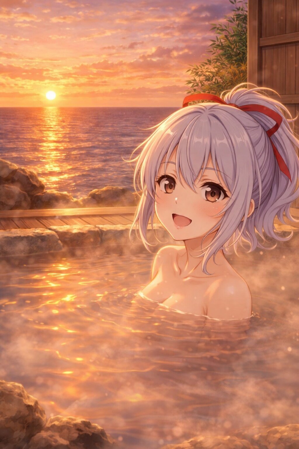 エル「夕焼けの露天風呂ぉ」