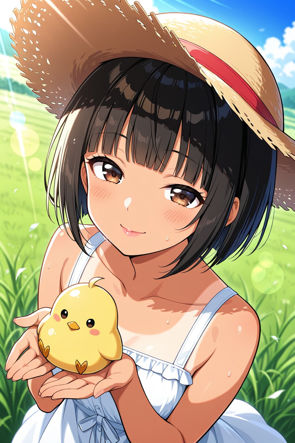 女の子とひよこ