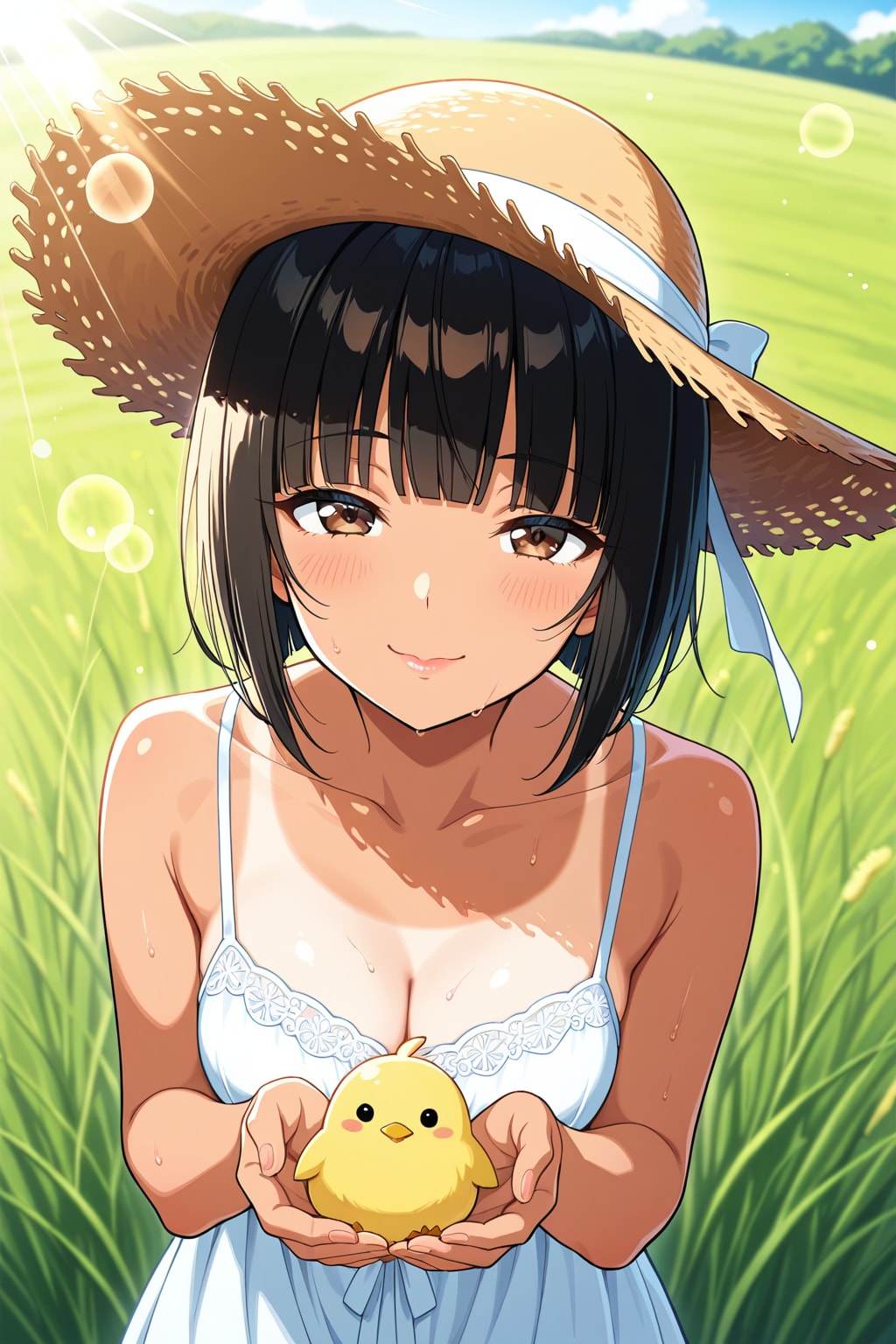 女の子とひよこ