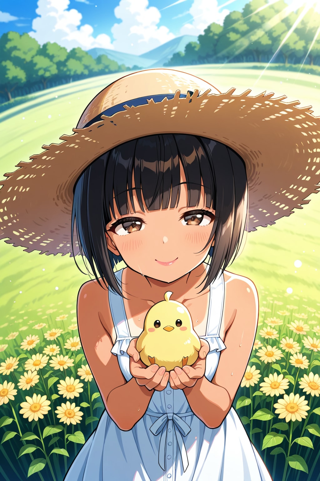 女の子とひよこ