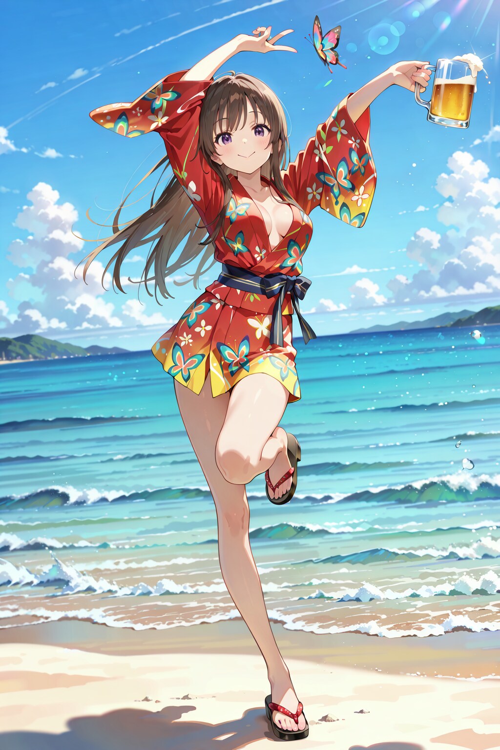 蝶柄ミニ丈浴衣 Y826