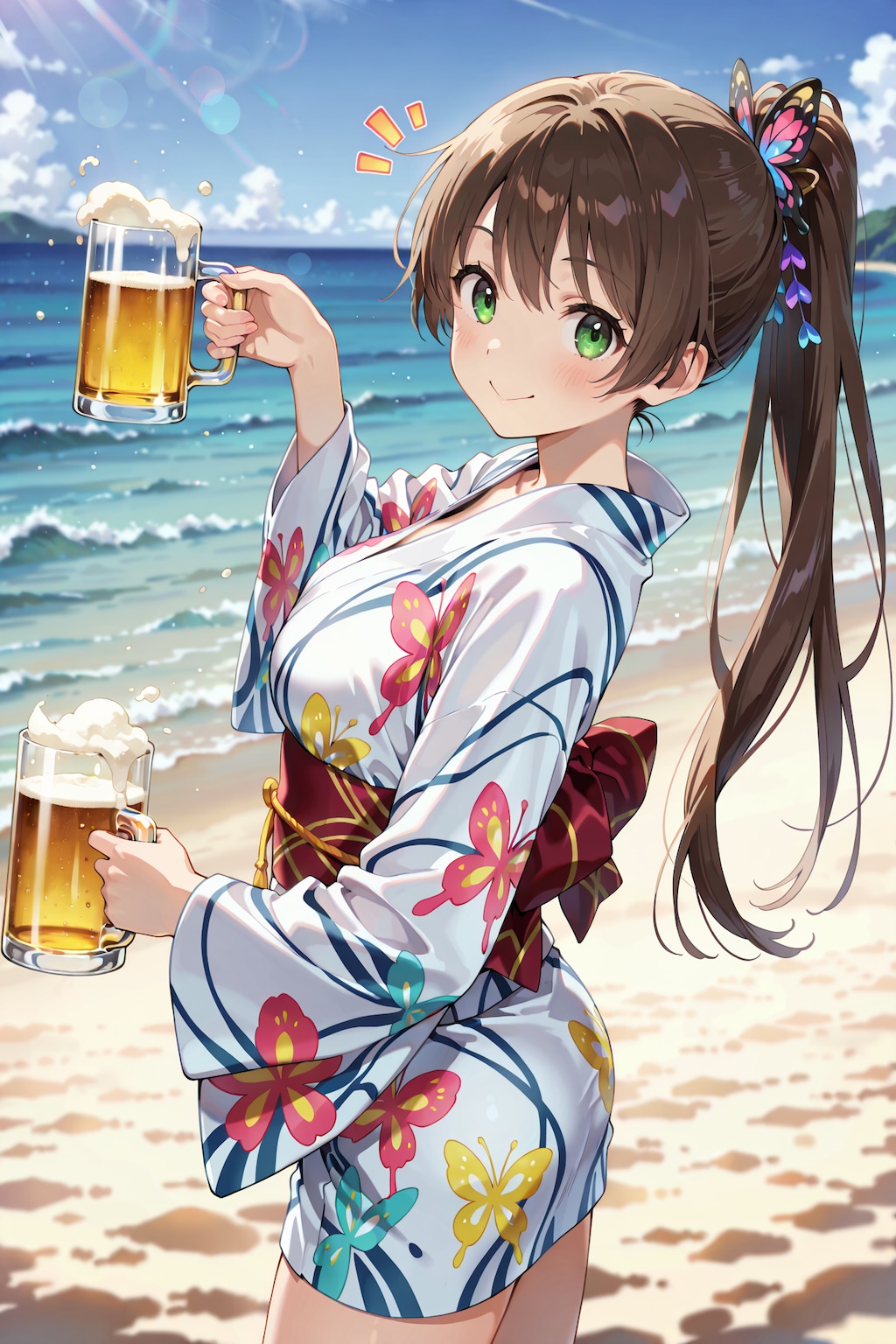 蝶柄ミニ丈浴衣 Y826