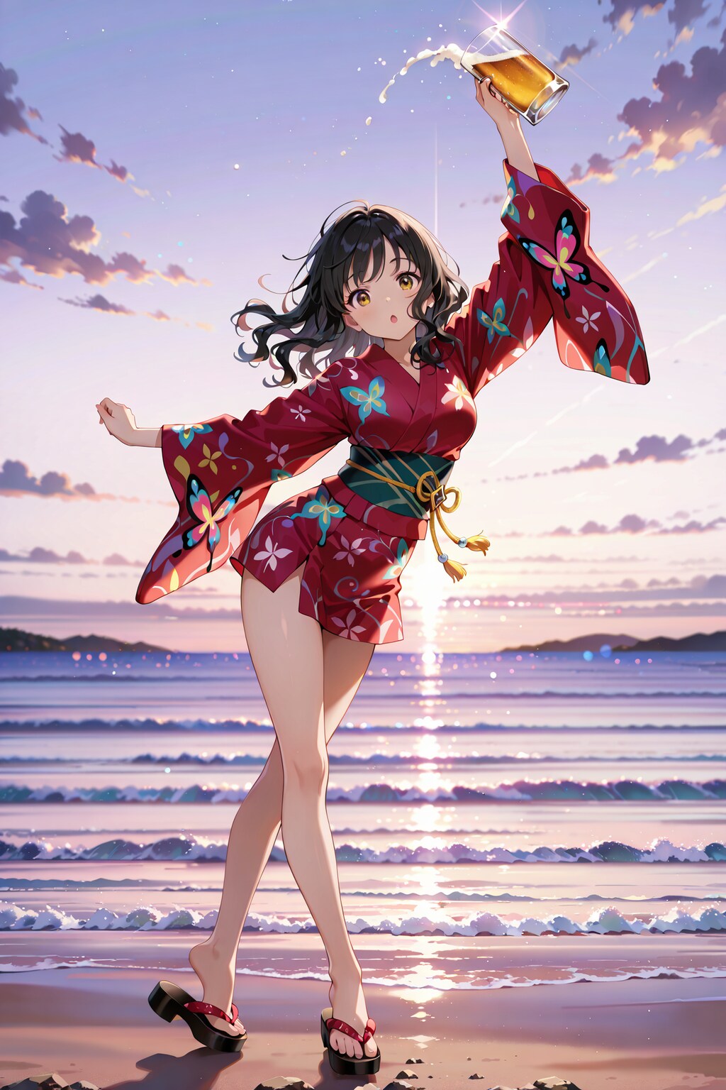 蝶柄ミニ丈浴衣 Y826