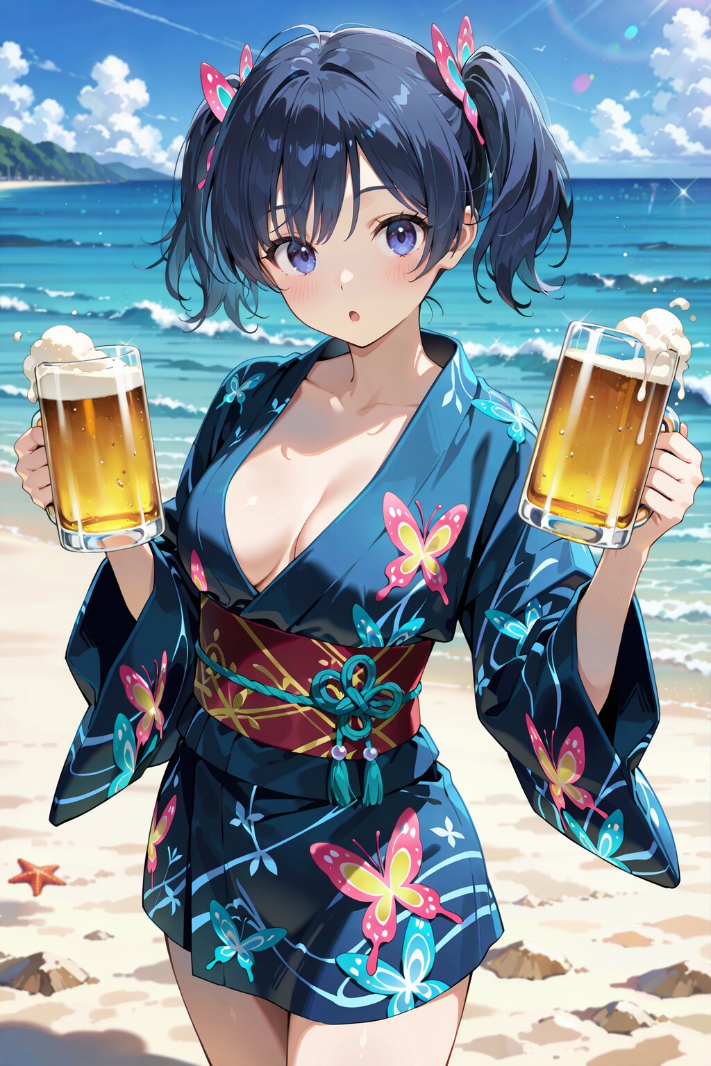 蝶柄ミニ丈浴衣 Y826