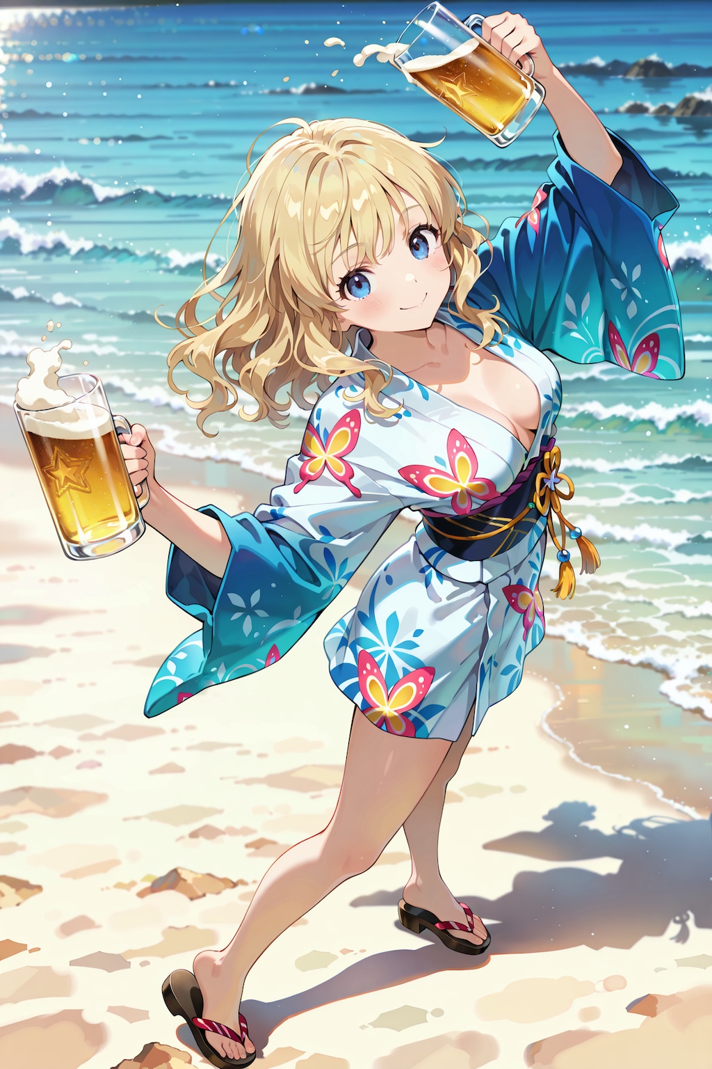 蝶柄ミニ丈浴衣 Y826