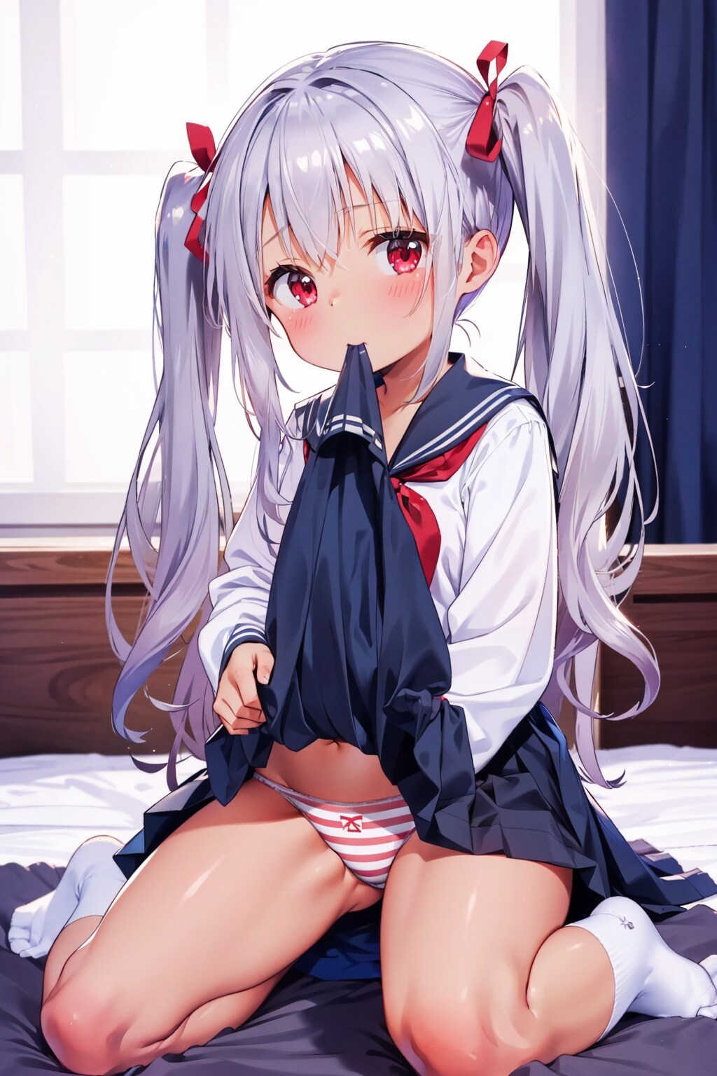 咥えスカートする少女