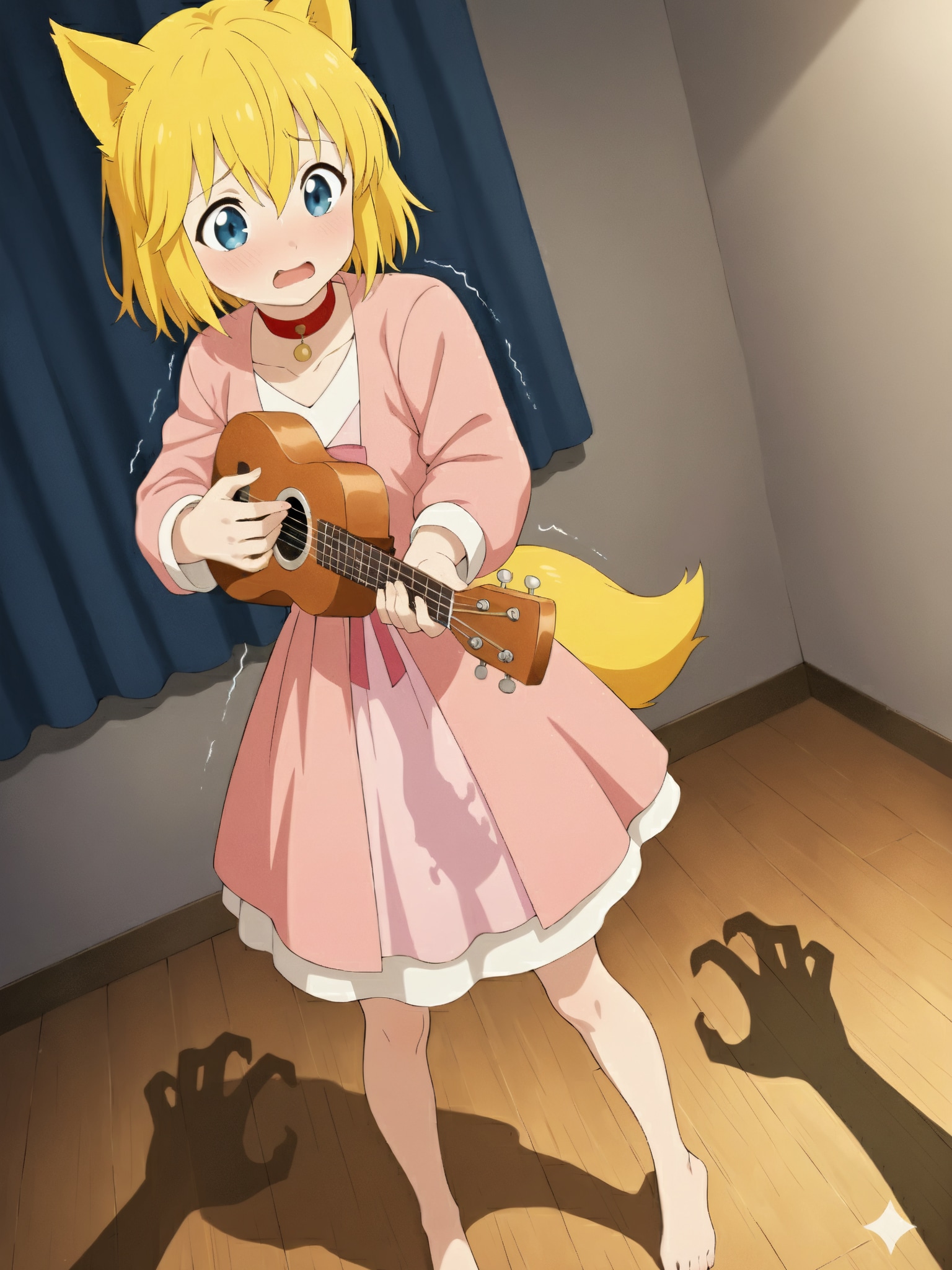 たまたま旅行先の田舎町でTウイルスが蔓延しゾンビで溢れかえるも使えそうな武器がその辺で拾ったウクレレしかなく何とかここまで逃げ延びたもののついに１体のゾンビに追い… | の人気AIイラスト・グラビア