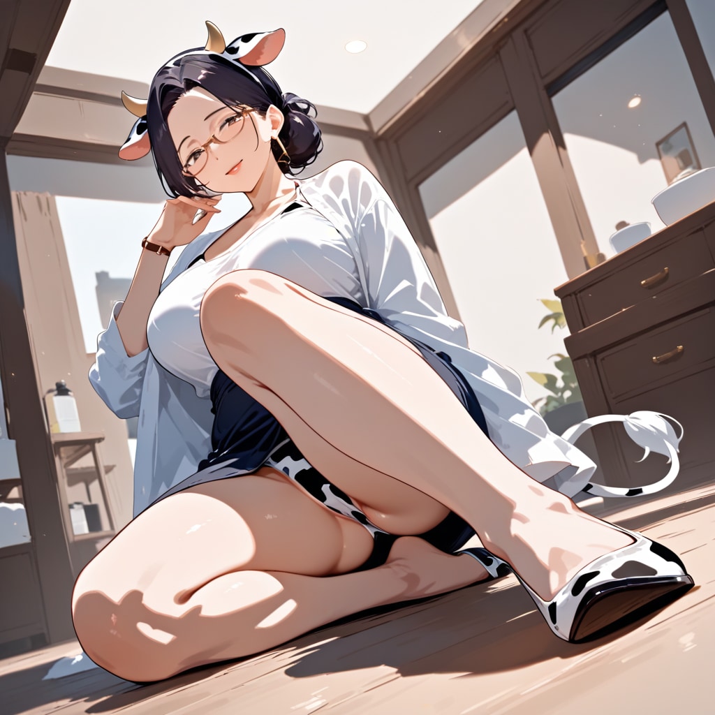 牛柄ビキニメガネ熟女