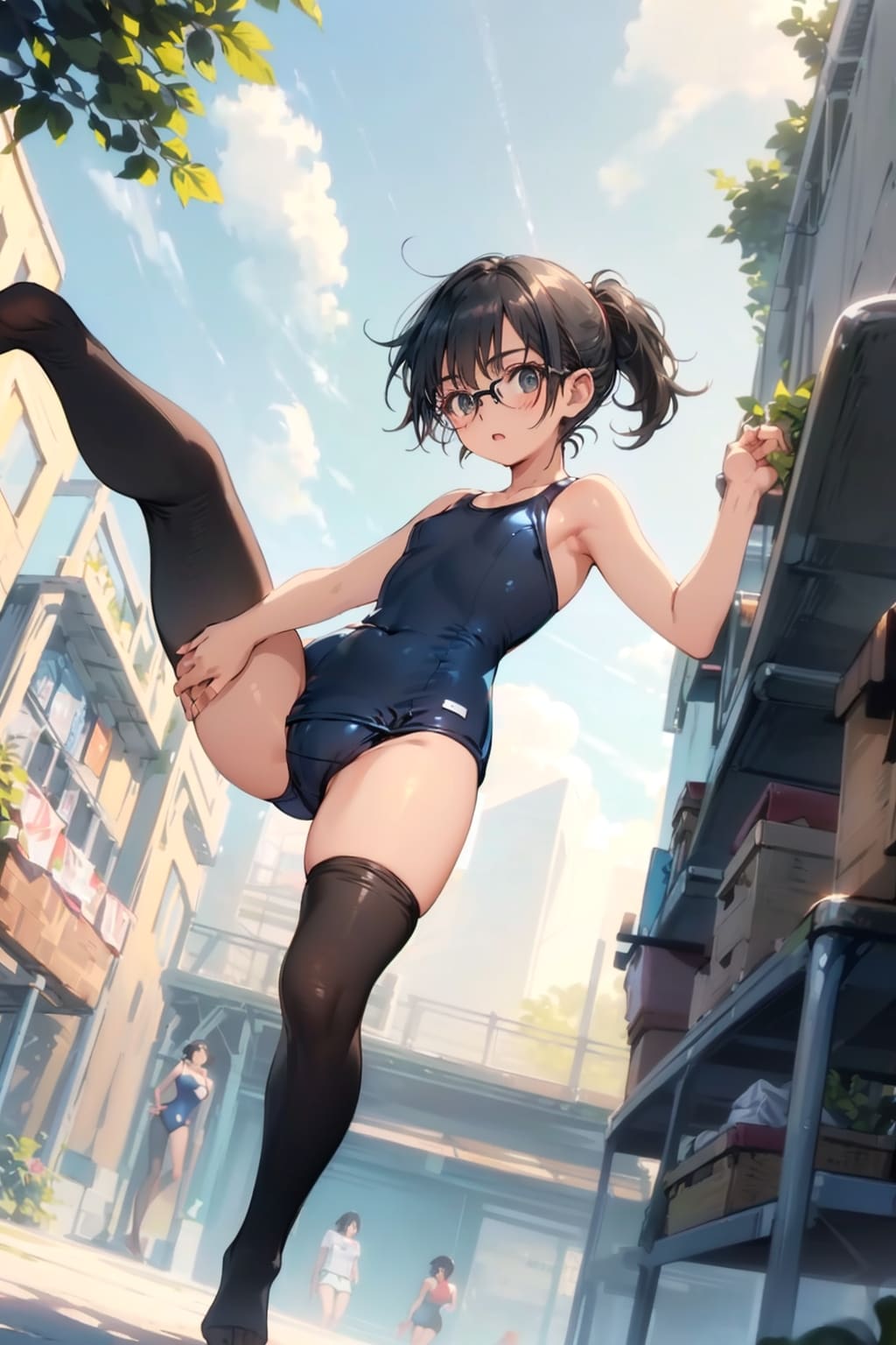 スク水タイツの眼鏡っ娘