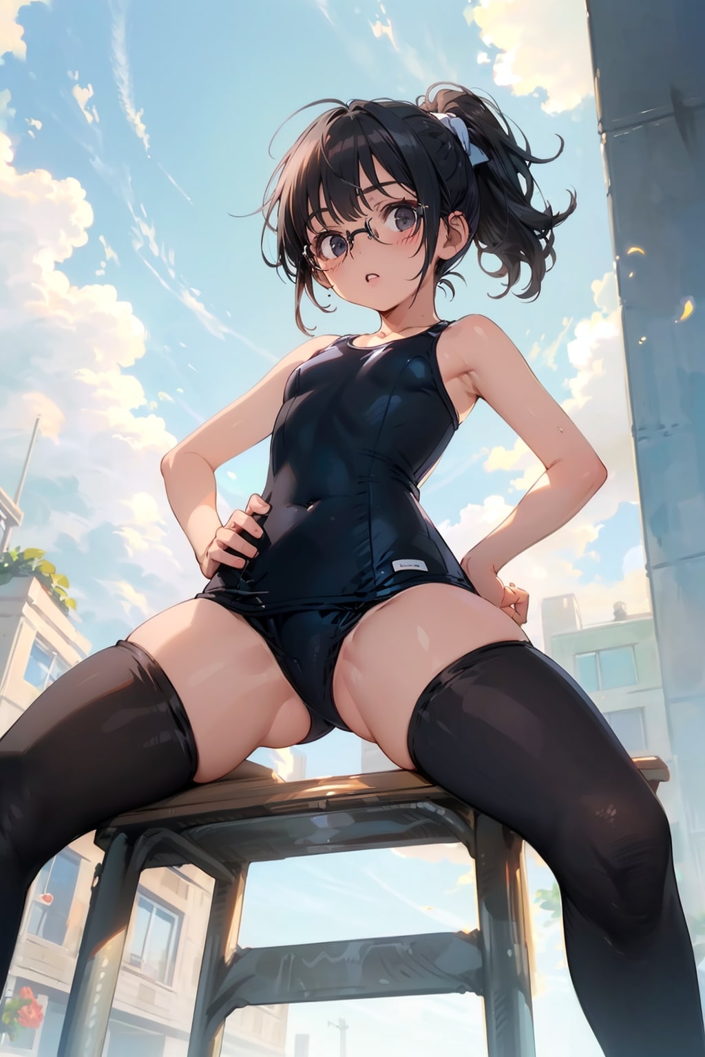 スク水タイツの眼鏡っ娘