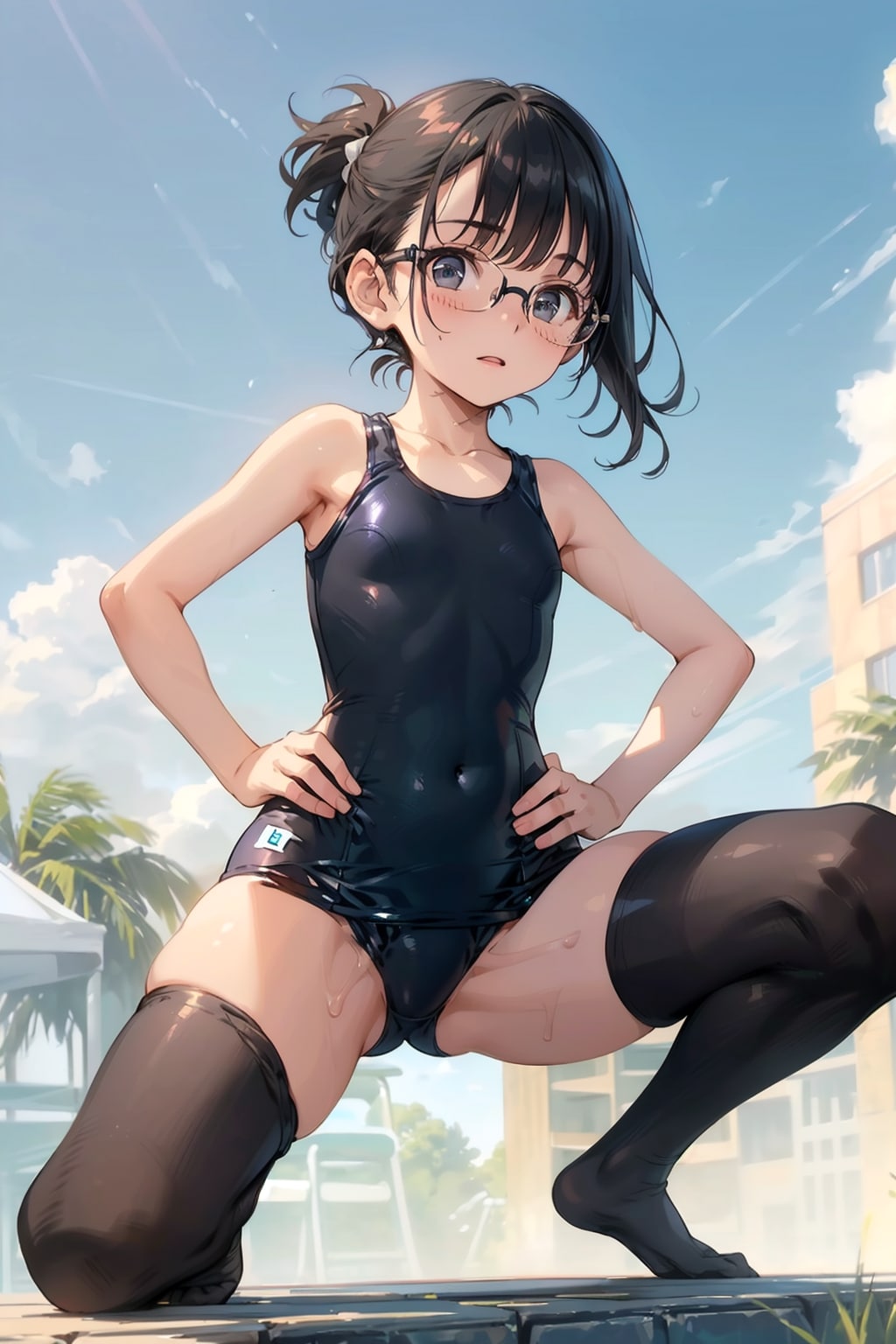 スク水タイツの眼鏡っ娘