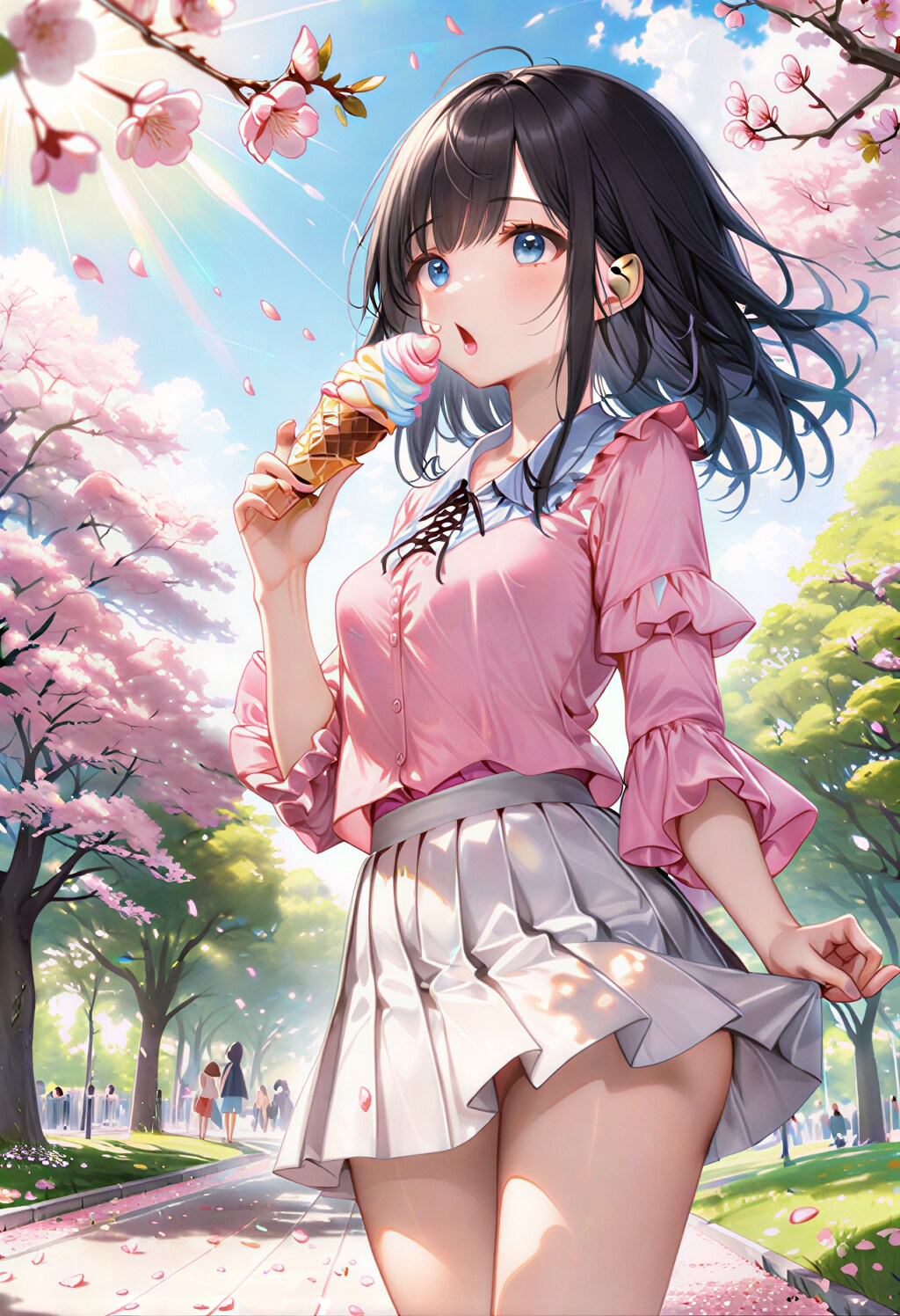 桜とソフトクリーム