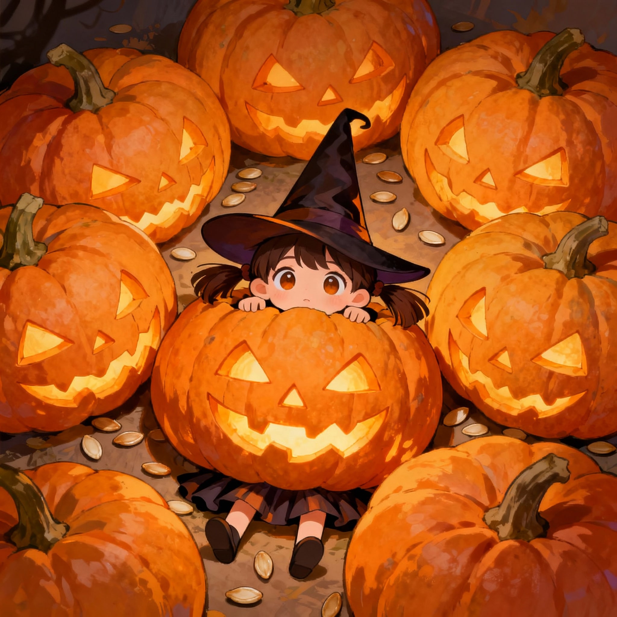 パンプキンと魔女っ子 | の人気AIイラスト・グラビア