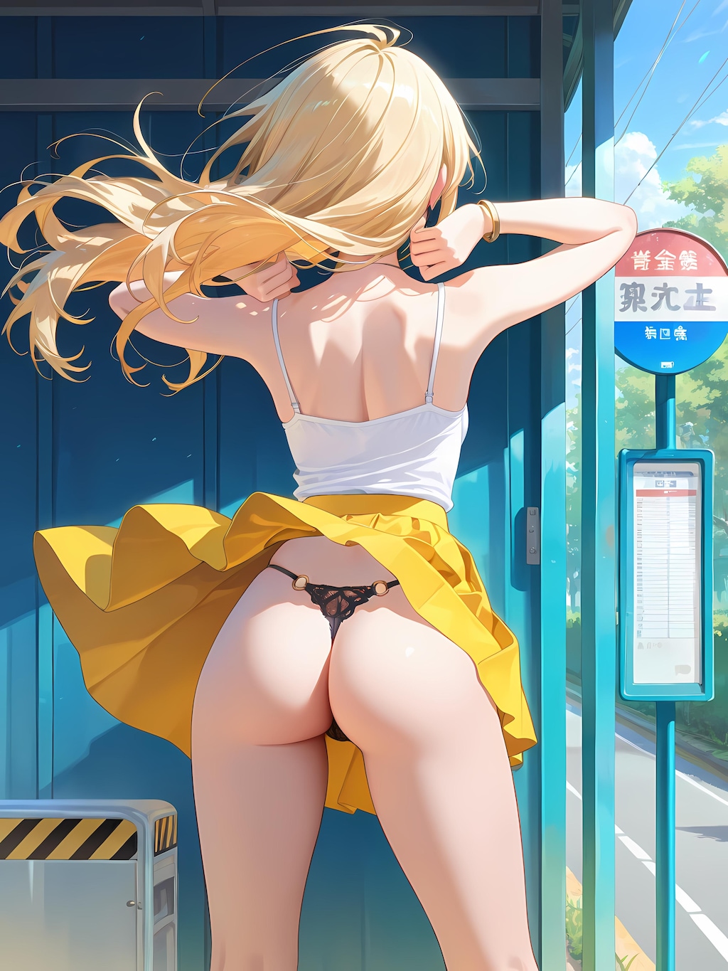 バス停に風が！