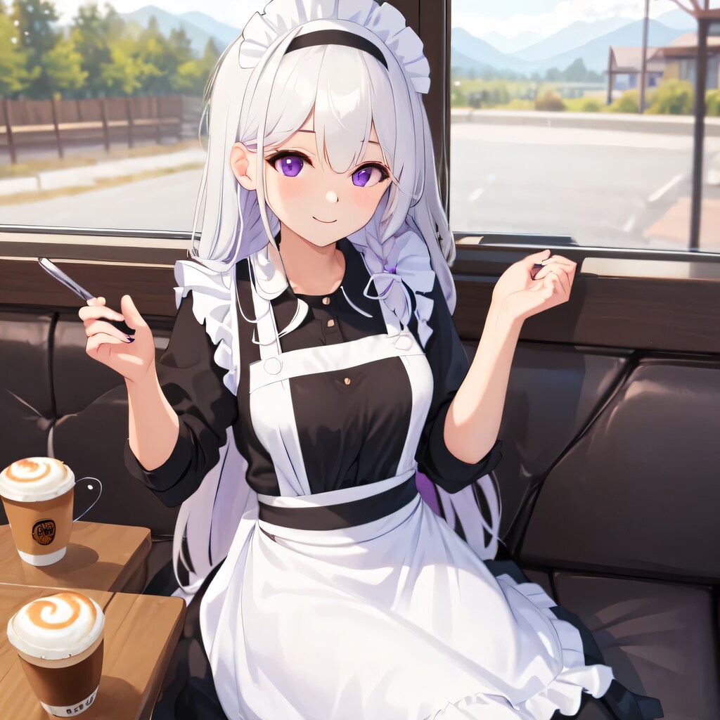 白髪ロングでカフェの少女８