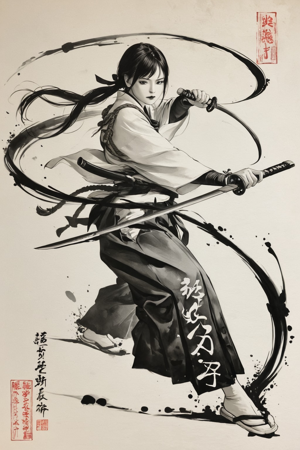 水墨画の女武士 | の人気AIイラスト・グラビア