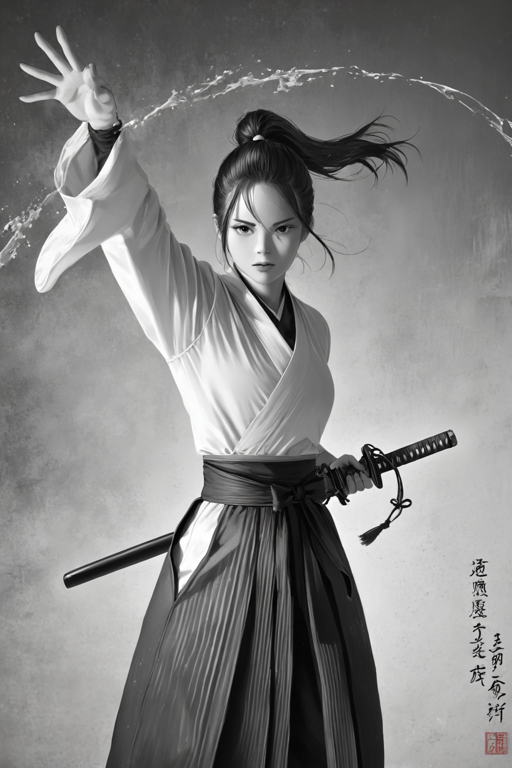 水墨画の女武士