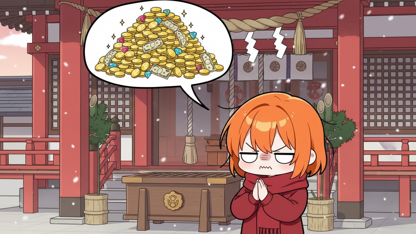 初詣をする白目ちゃん