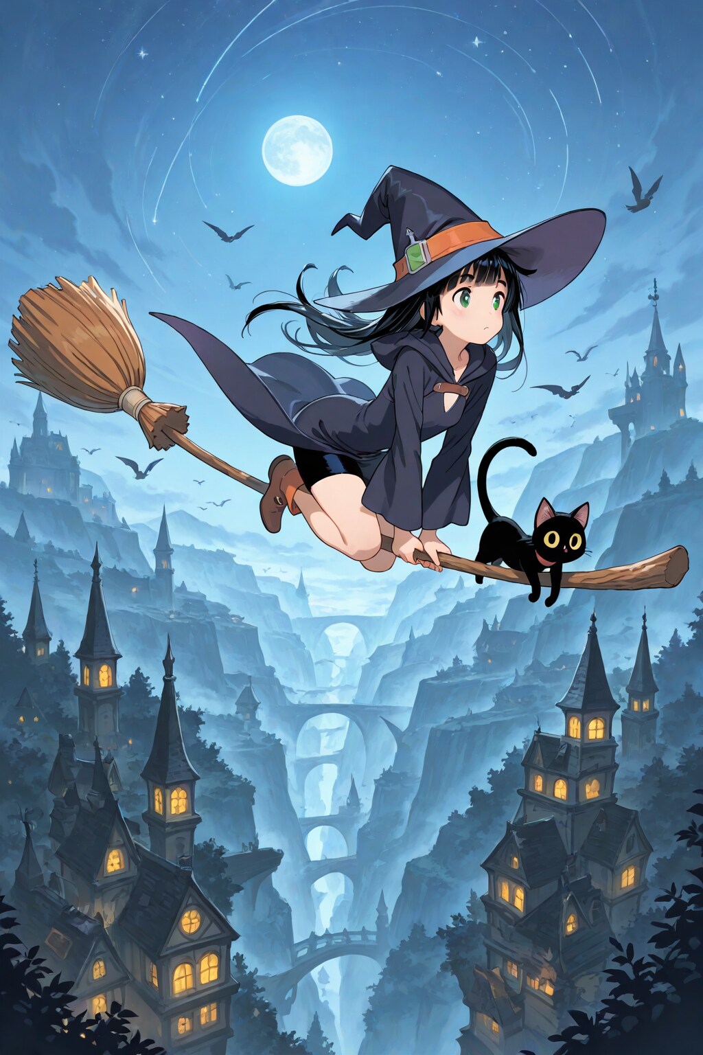 空飛ぶ魔女と黒猫