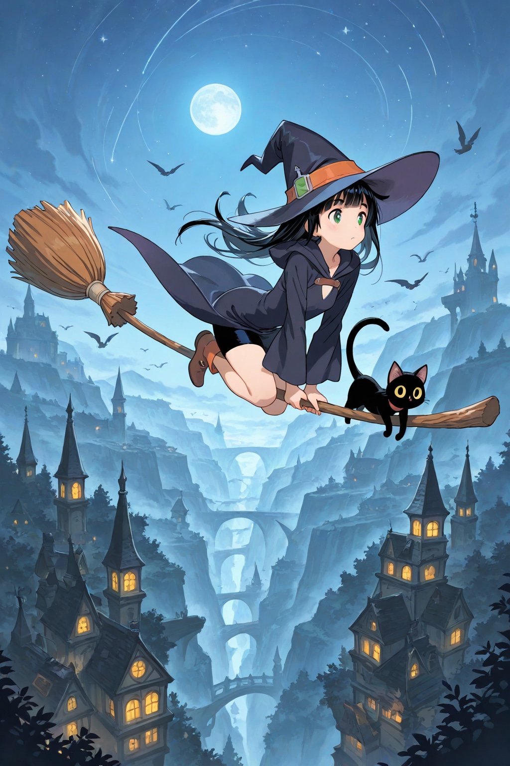 空飛ぶ魔女と黒猫