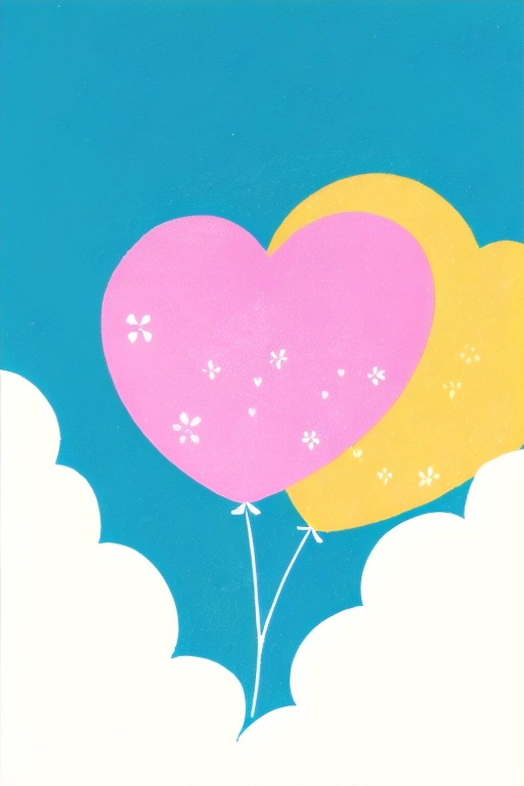 系が絡んだハート型の風船