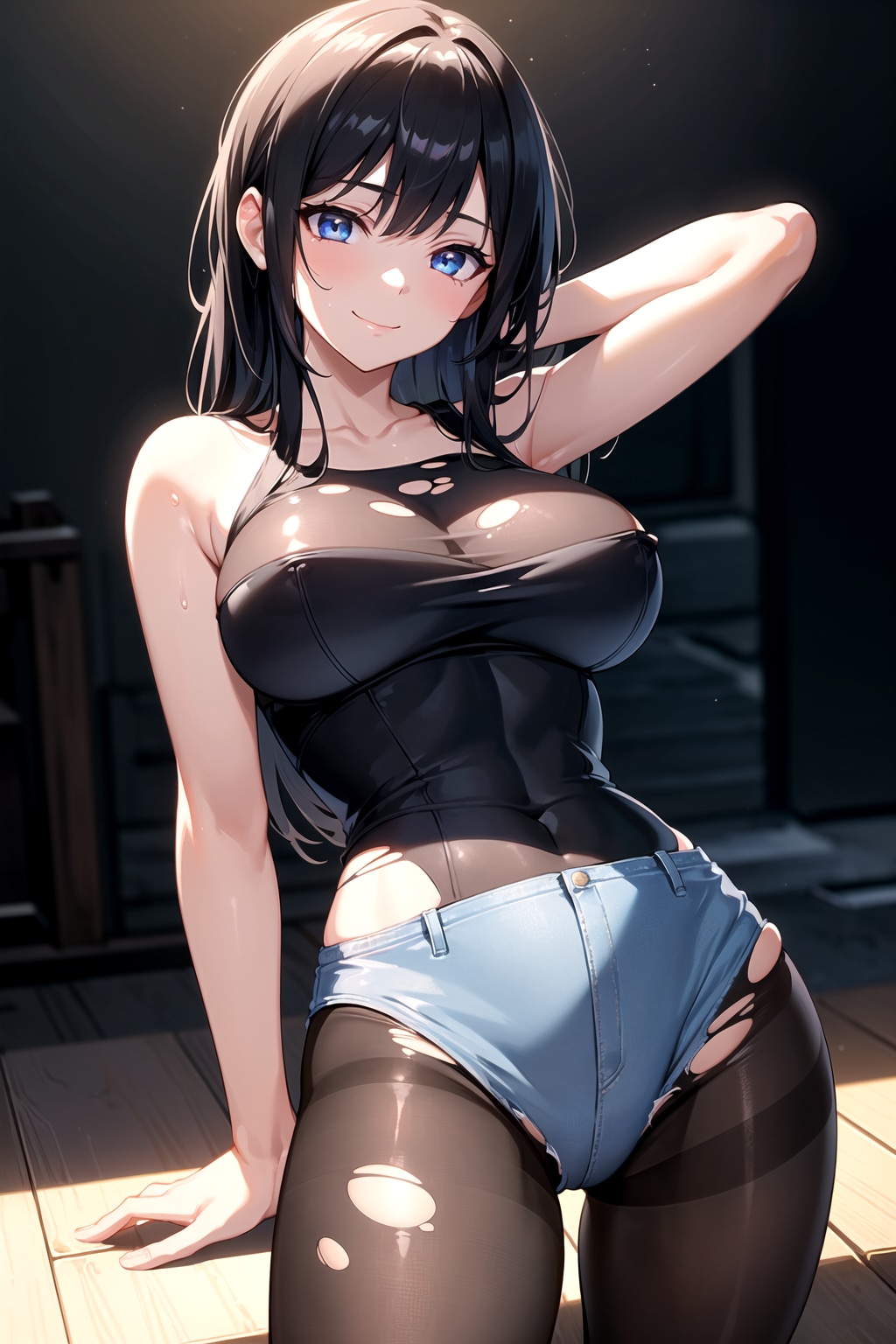 破れた服を着た美女