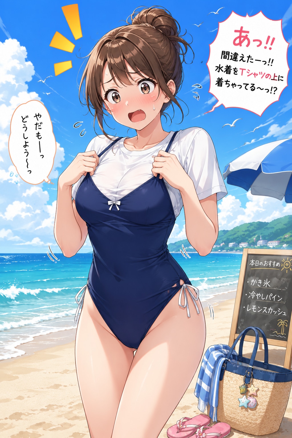 リゾート地に緊張して間違えた女