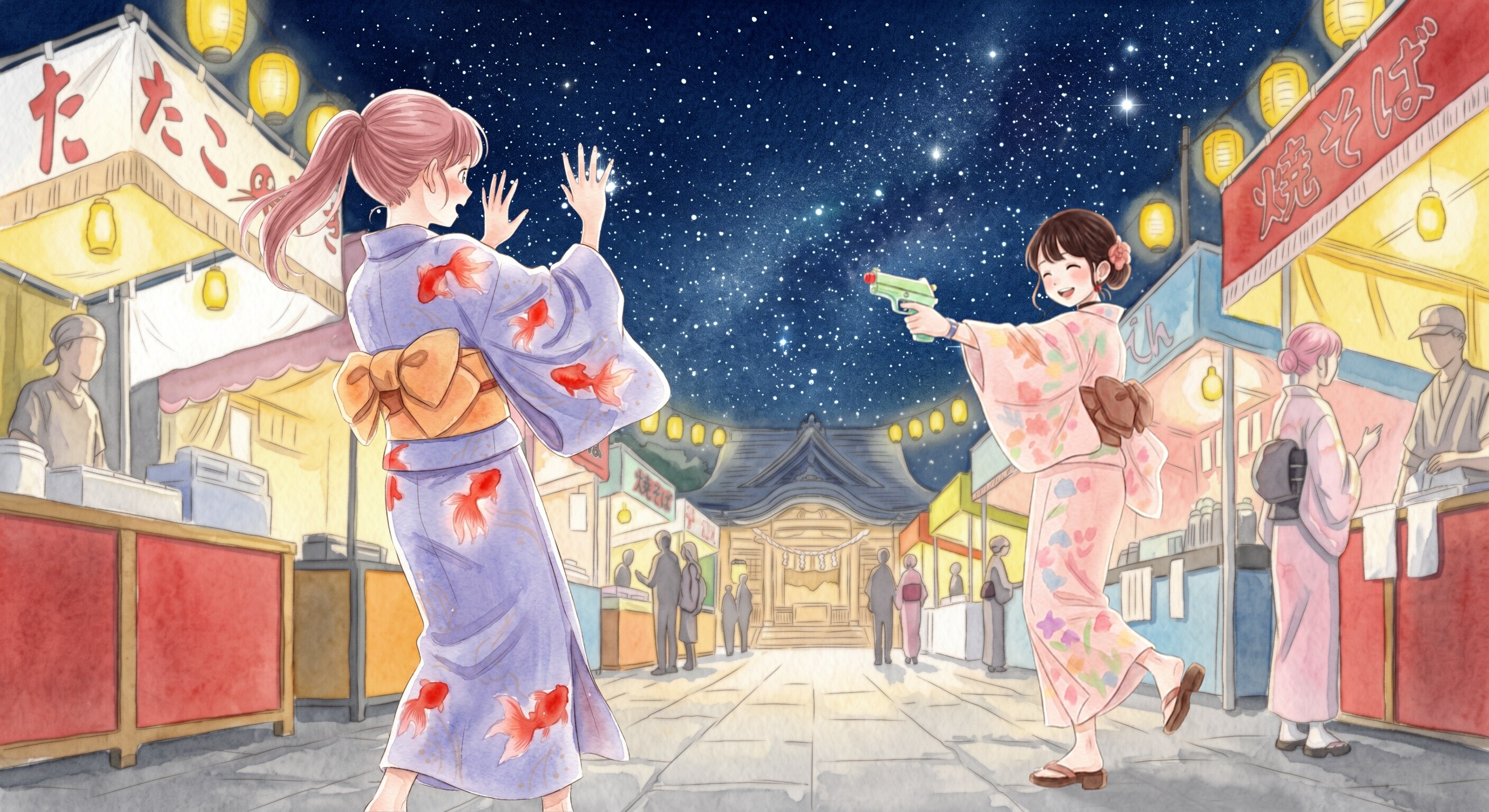 001：秋宵、星と灯のあいだで　Autumn evening, between the stars and the lights　　★AI併用作品（全面手描き風）★ | の人気AIイラスト・グラビア