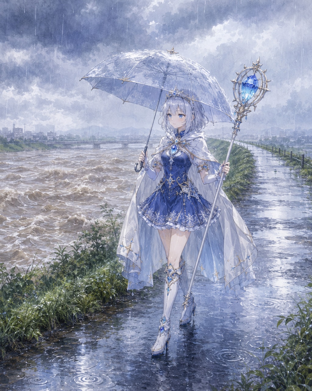 雨の中の見回り