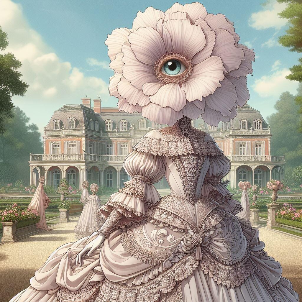 華麗な一輪の花の頭を持つ、名家の貴族令嬢🌸👁️