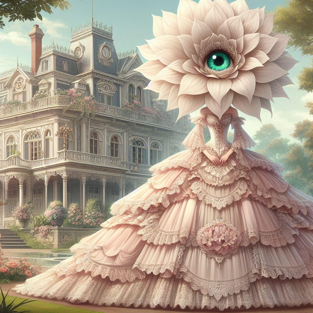 華麗な一輪の花の頭を持つ、名家の貴族令嬢🌸👁️