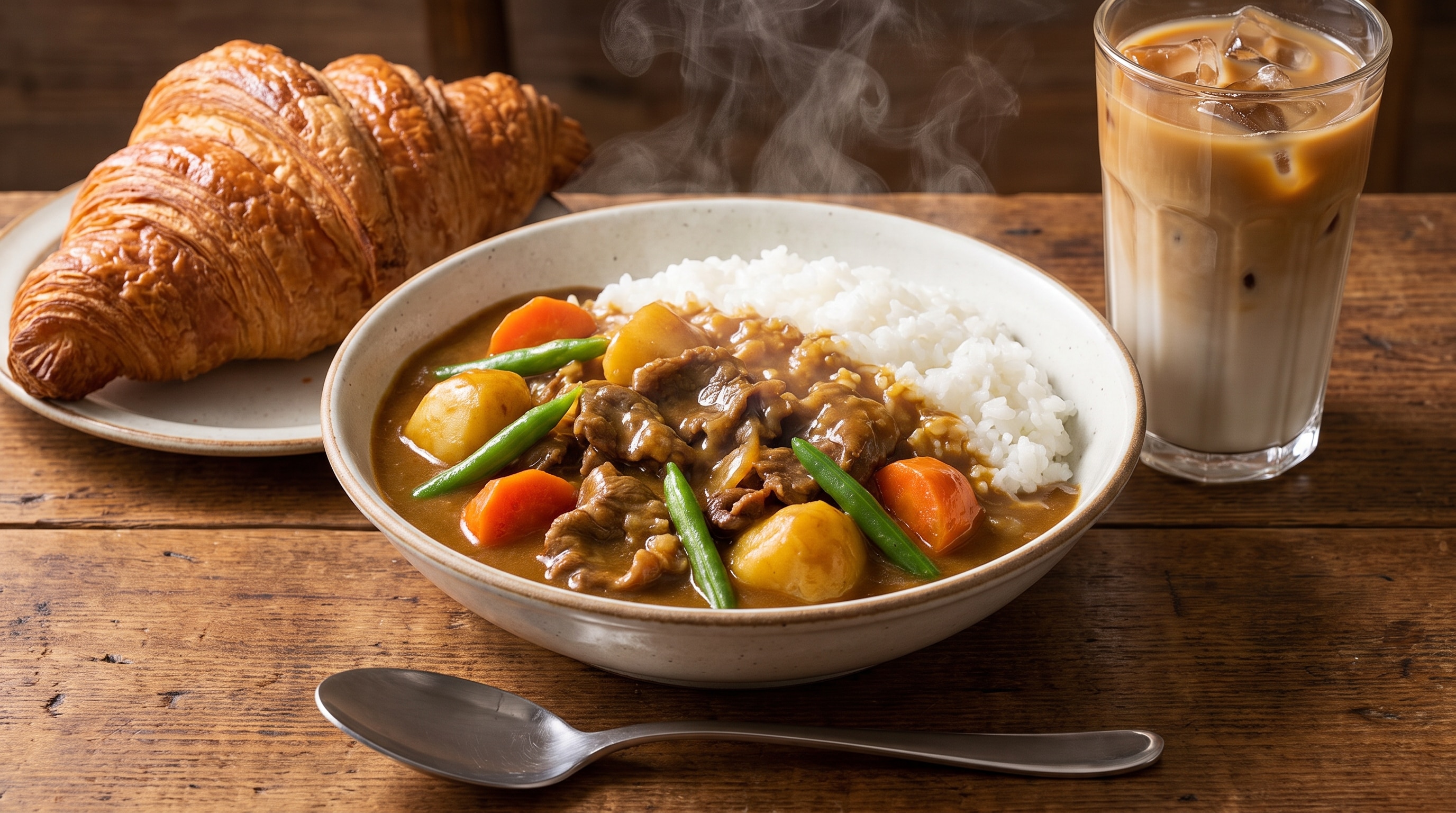 摩訶不思議食堂のカレーライスとクロワッサンのセット | の人気AIイラスト・グラビア