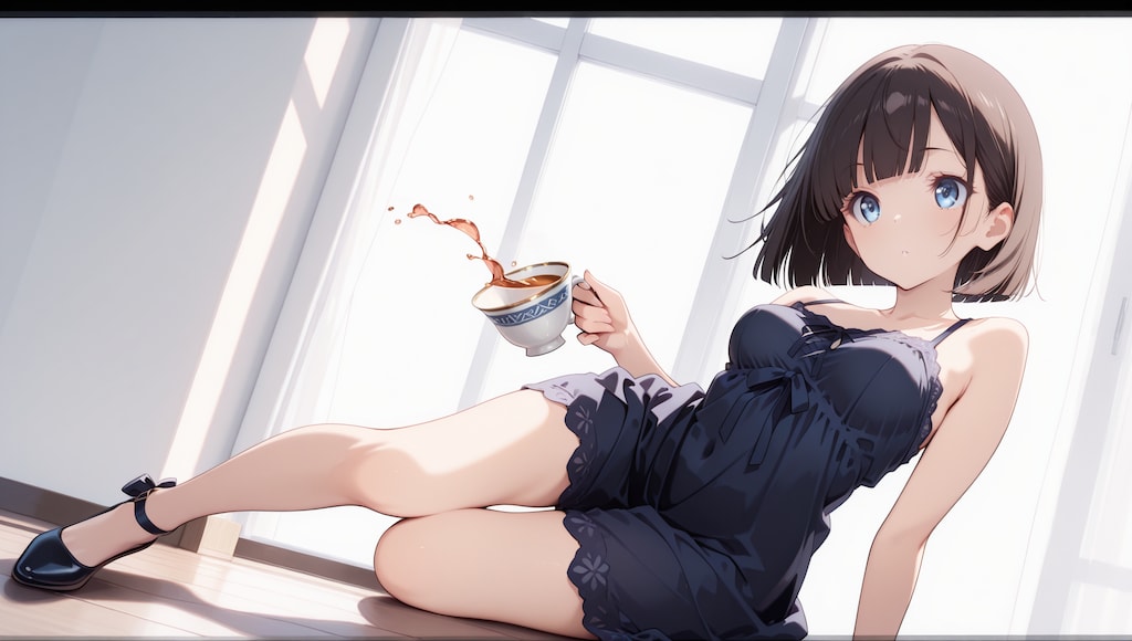 転んでティーカップのお茶がぁ