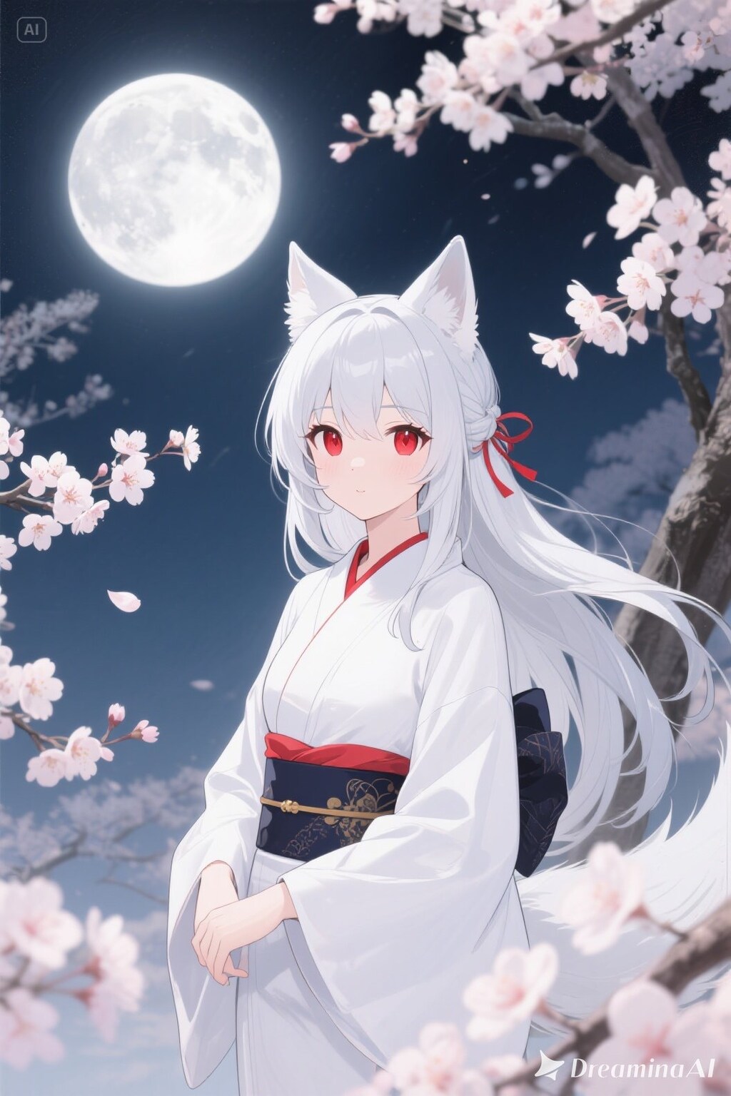 夜桜とキツネの御神体