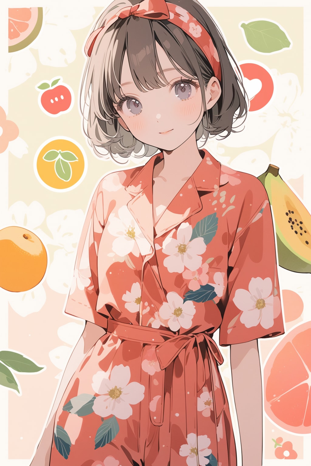 フルーツ背景の美少女