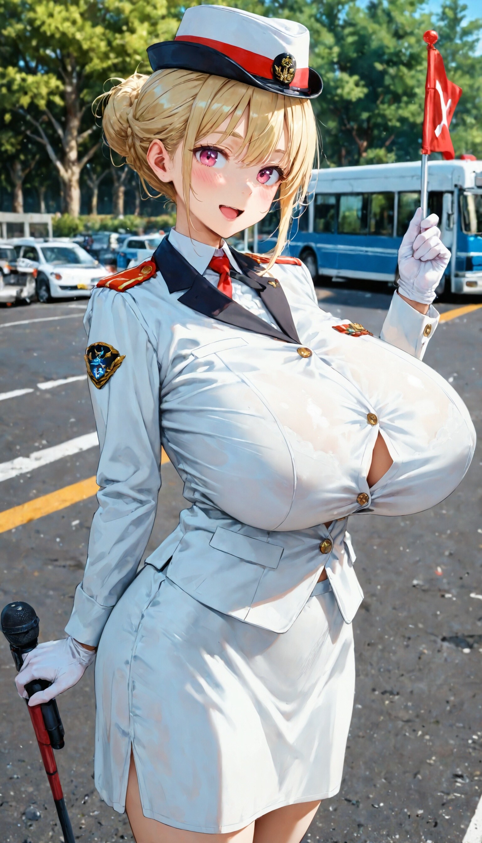 胸元ぱっつぱつのバスガイドさん