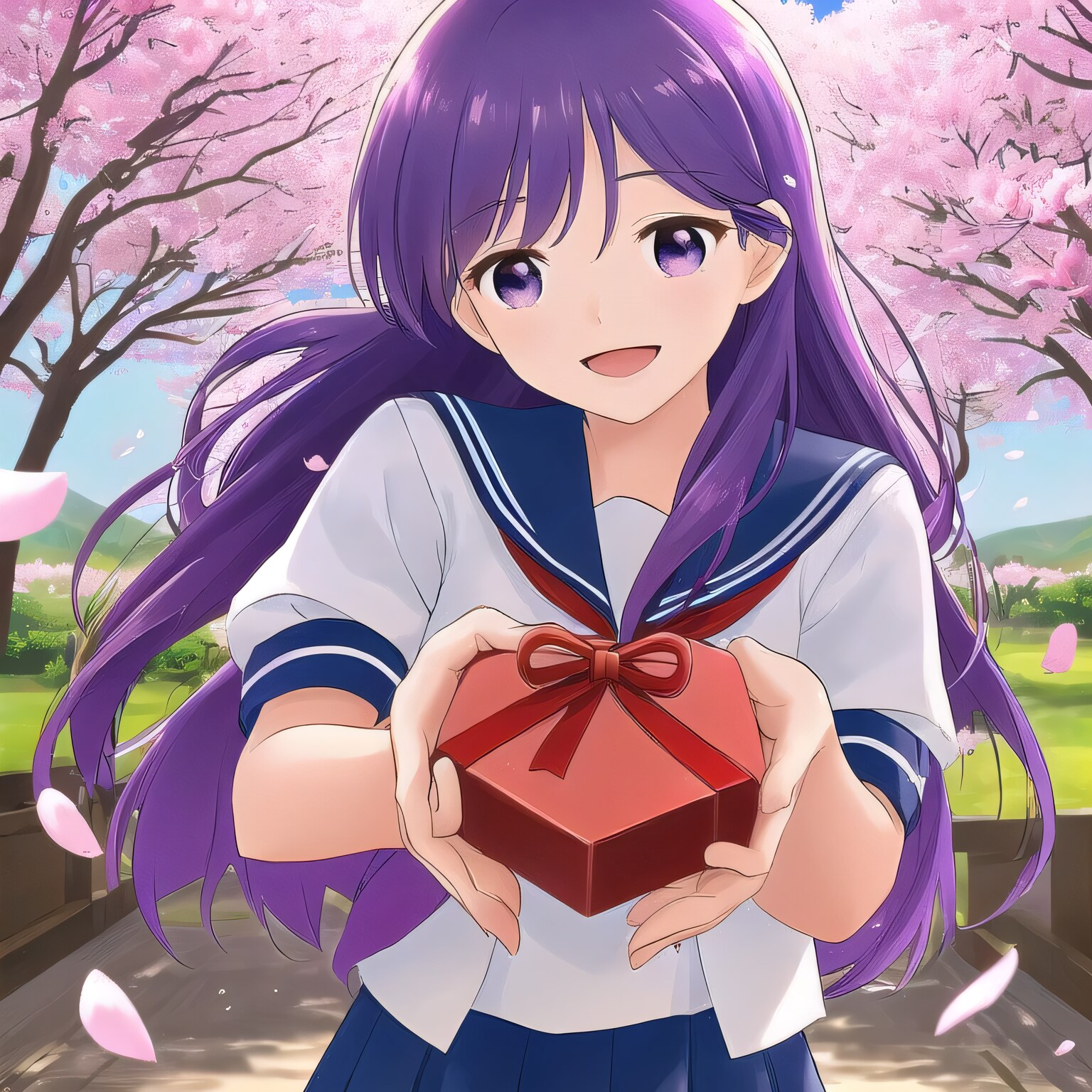 紫髪ロングでセーラー服の少女１４ | の人気AIイラスト・グラビア