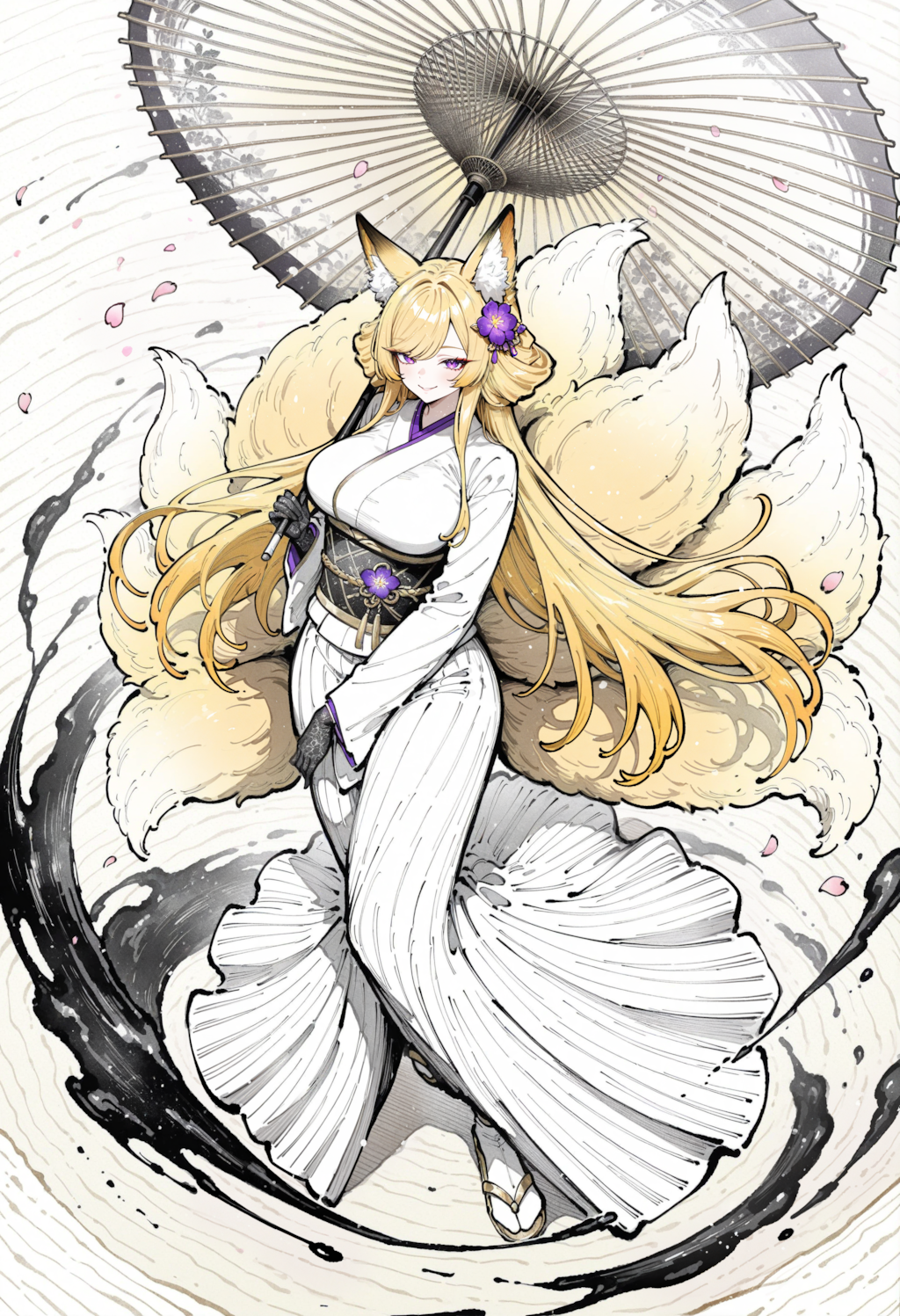 お狐様と絵日傘