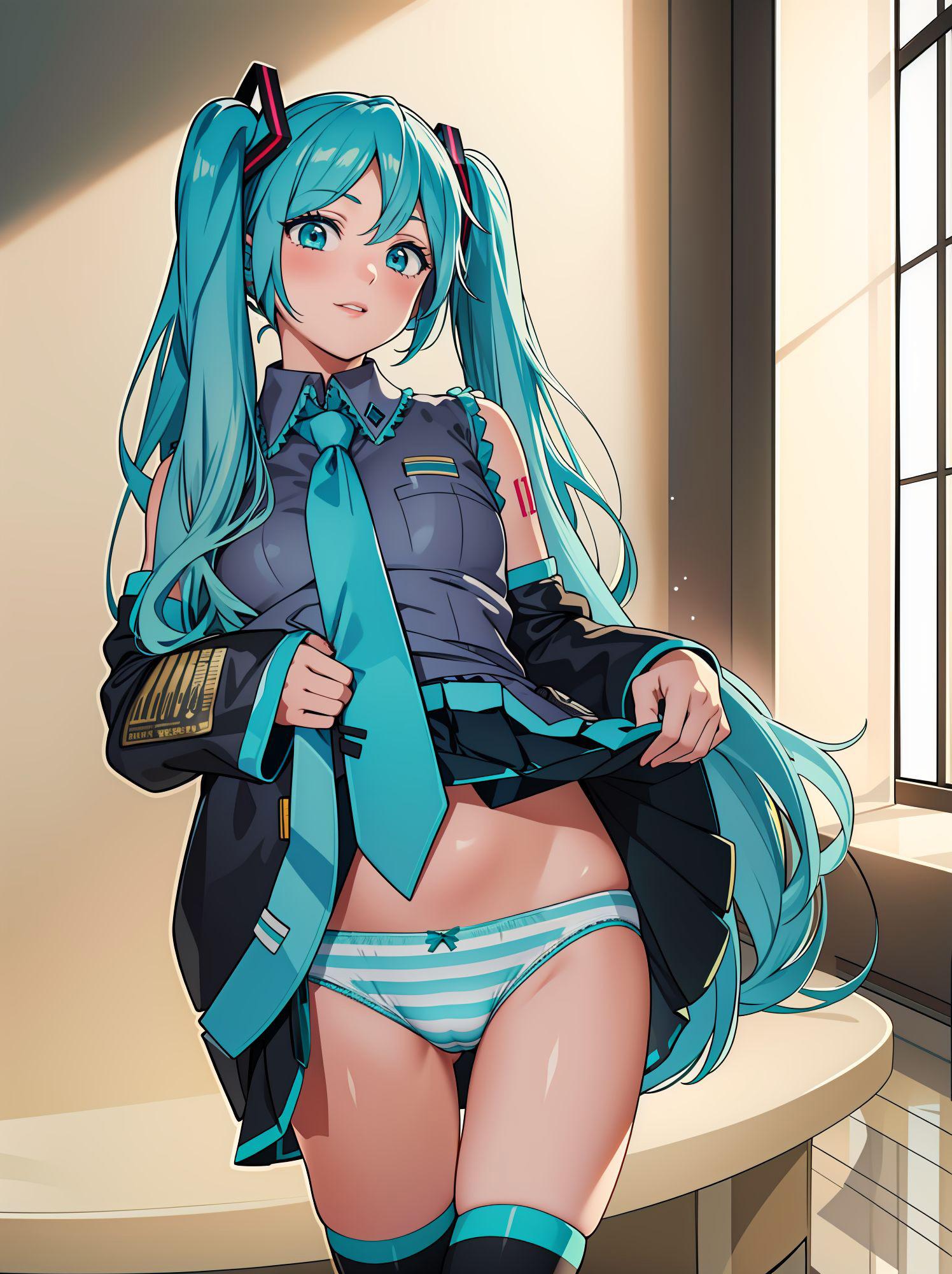 スカートをたくし上げてパンツを見せるミクさん