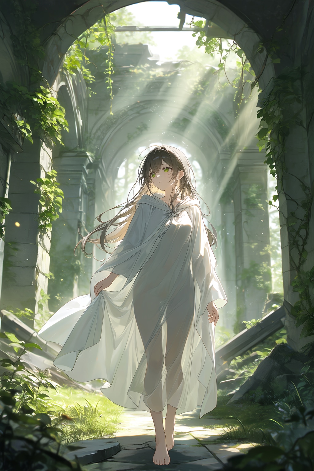 全裸で白マントだけを来て歩く少女