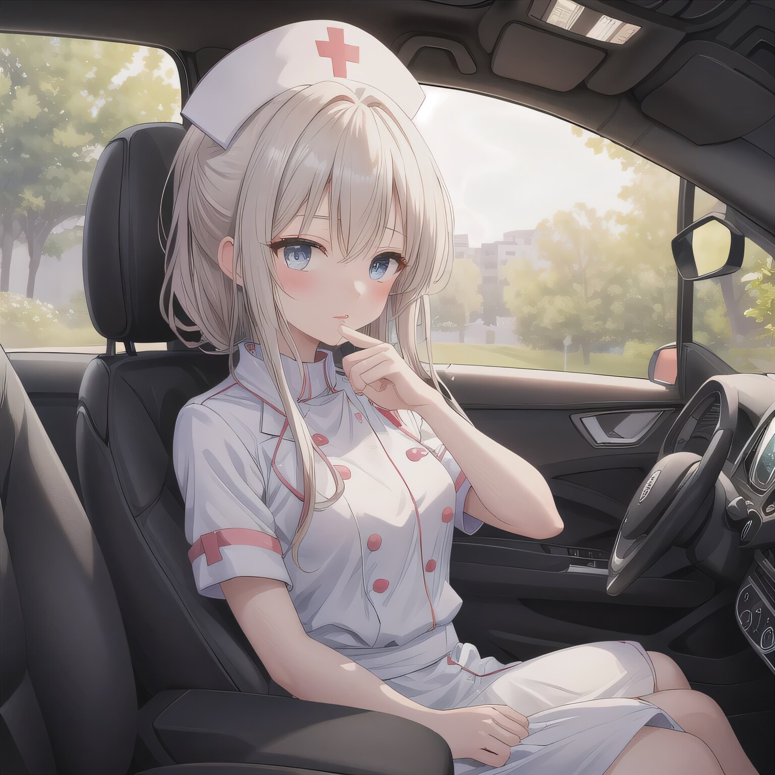 白髪ポニテで車内の少女 | の人気AIイラスト・グラビア